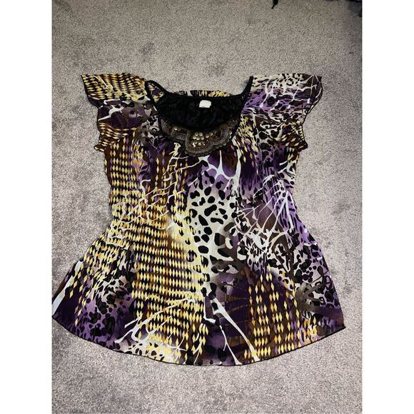 Nicole by Nicole Miller Tops - Y2K babydoll Animal Print abstract shirt.Sz LARGE